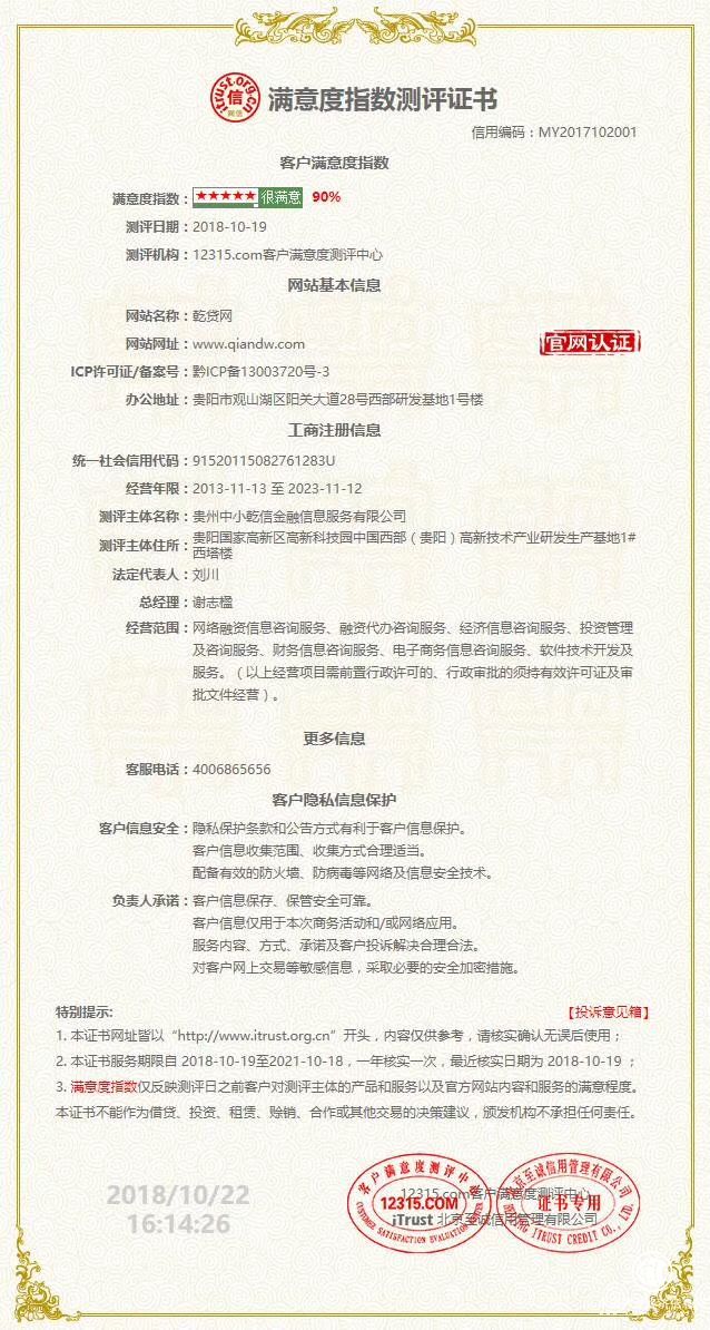 乾貸網榮獲“客戶滿意度五星證書”，有溫度的服務受肯定