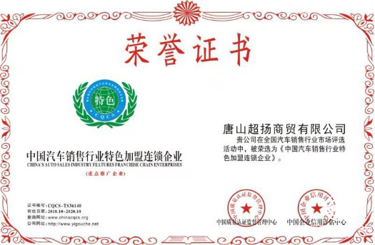 車把頭ｅ購車榮膺“中國汽車銷售行業特色加盟連鎖企業”