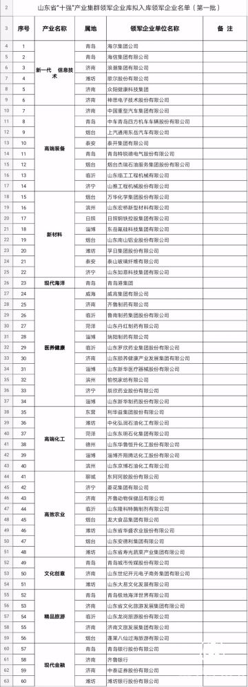 山東省“十強”產業集群領軍企業名單公示