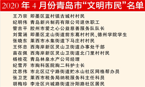 點贊！ 4月份青島市“文明市民”公布