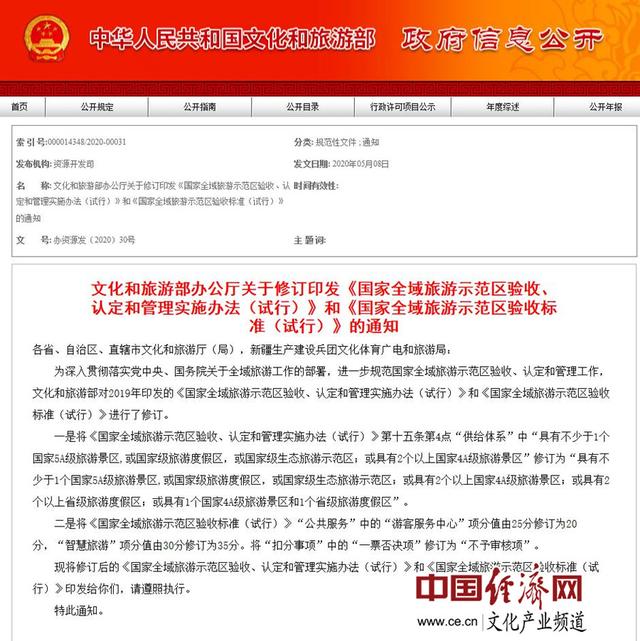 國家全域旅游示范區認定標準放寬