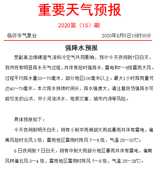 大雨又要來了！臨沂剛剛發布強降水預報