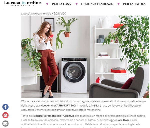 冬季衣物洗后不好干？意大利家居網站推薦Hoover洗干一體機
