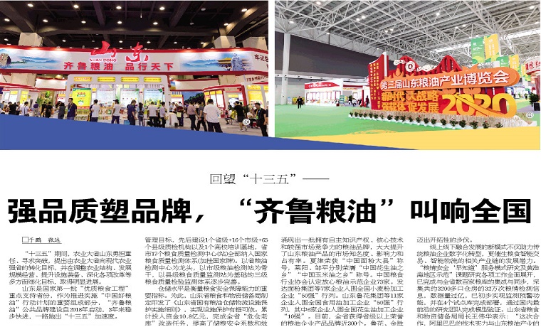 回望“十三五”—— 強品質塑品牌，“齊魯糧油”叫響全國