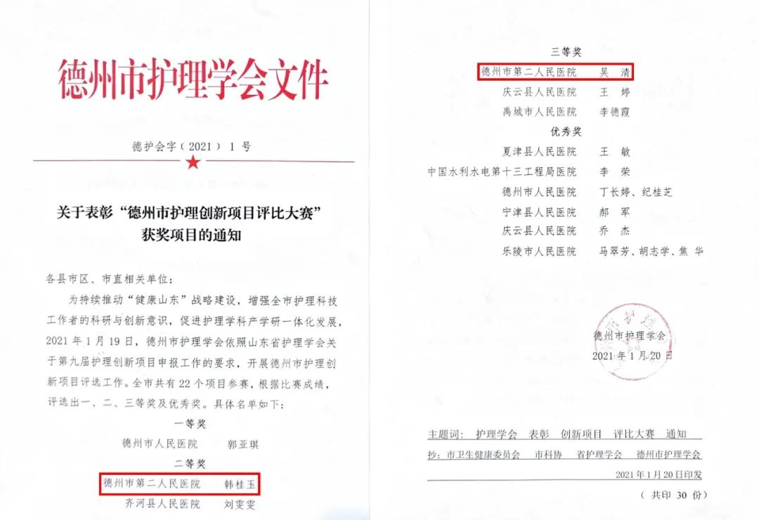 德州市第二人民醫院兩項護理創新項目在市級大賽中喜獲佳績
