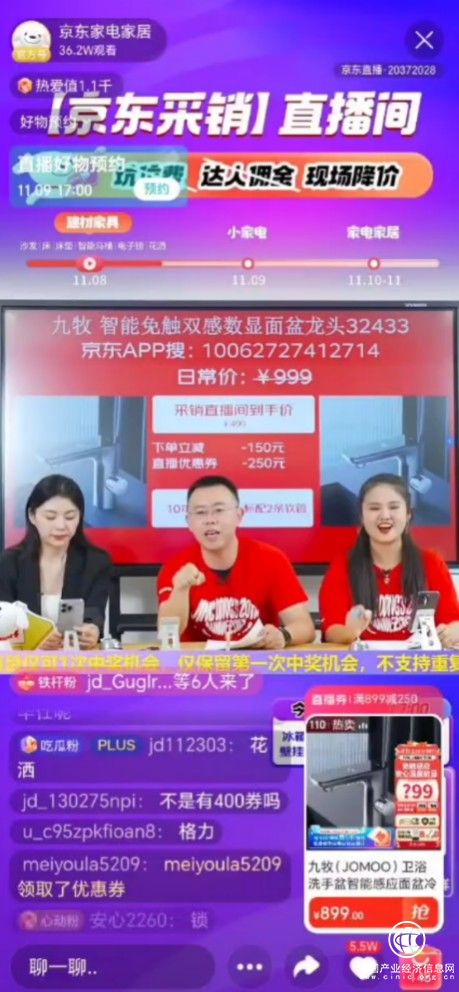京東采銷直播間11.11帶火東哥同款水龍頭 雙日成交額同比去年增長50倍