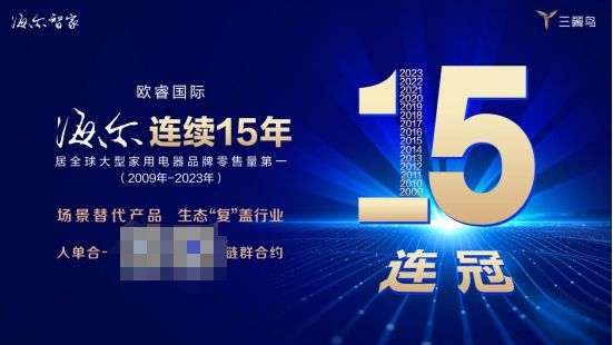 海爾第15次蟬聯全球大型家電品牌零售量第一